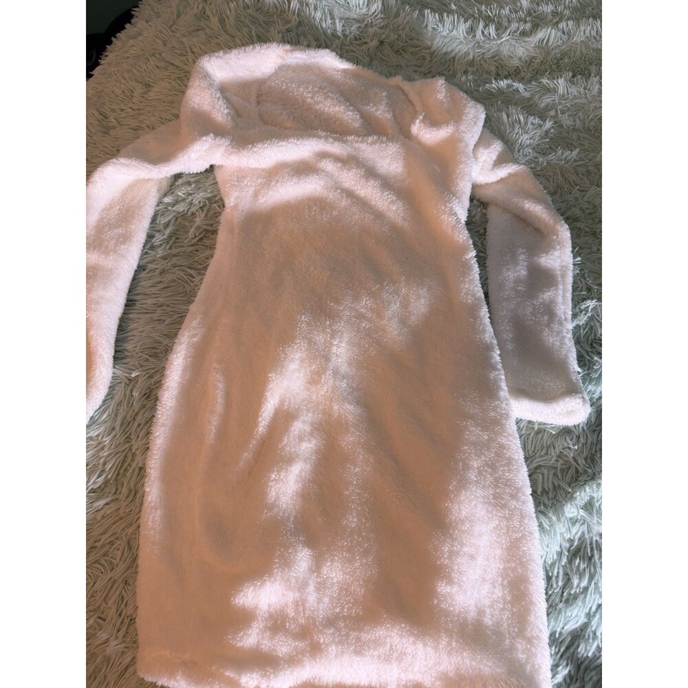 Shein White Dress Soft Plush Dress Long Sleeve Sz Xs